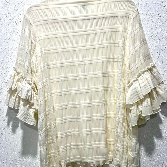 Alfani Cream Flutter Sleeve Blouse with Ruffled Details 0X - Picture 3 of 7